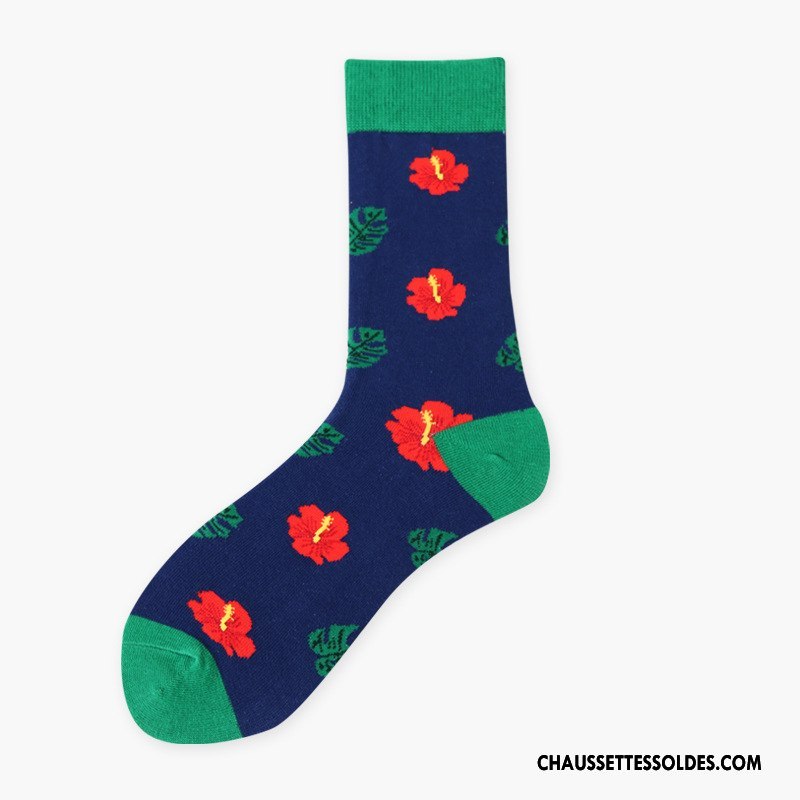 Chaussettes Mi Hautes Femme L'automne Marque De Tendance Personnalité Homme Nouvelles Arrivées Chaussettes En Coton Bleu
