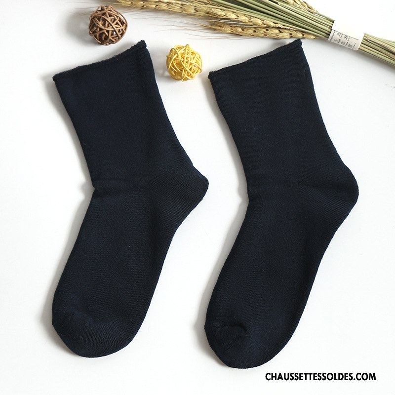 Chaussettes Mi Hautes Femme L'automne Middle Waisted Anti-odeur Milieu Chaussettes En Coton Hiver Pure Bleu