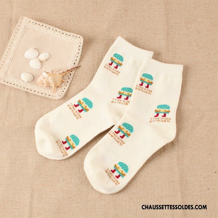 Chaussettes Mi Hautes Femme L'automne Milieu Hiver Casual Le Nouveau Charmant Blanc