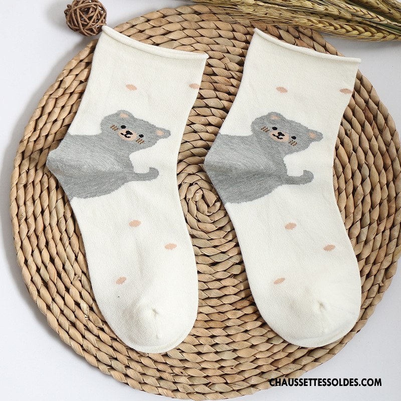Chaussettes Mi Hautes Femme L'automne Ours Dessin Animé Anti-odeur Casual Charmant Noir