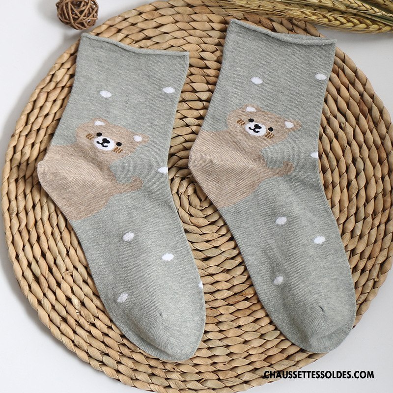 Chaussettes Mi Hautes Femme L'automne Ours Dessin Animé Anti-odeur Casual Charmant Noir