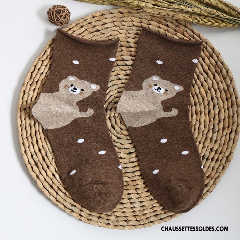 Chaussettes Mi Hautes Femme L'automne Ours Dessin Animé Anti-odeur Casual Charmant Noir