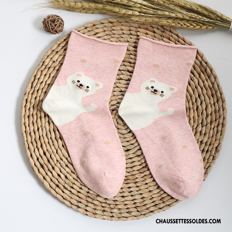 Chaussettes Mi Hautes Femme L'automne Ours Dessin Animé Anti-odeur Casual Charmant Noir