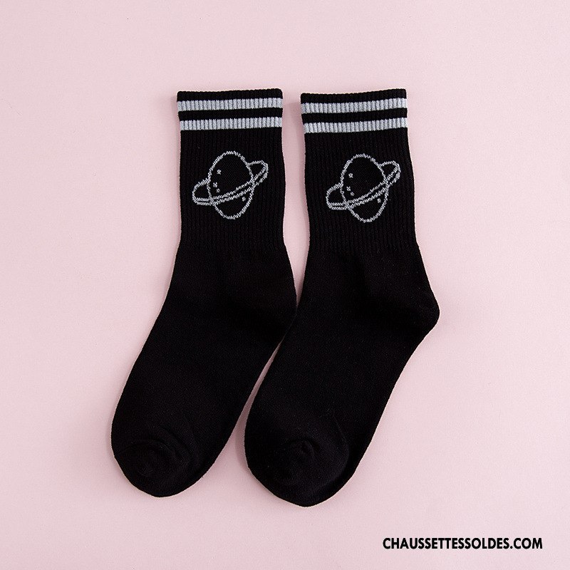 Chaussettes Mi Hautes Femme L'automne Rayé Chaussettes En Coton Casual Tendance Hiver Blanc Or