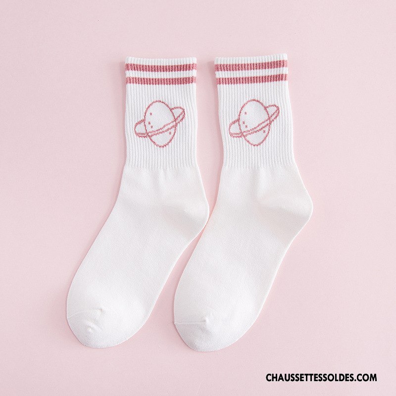 Chaussettes Mi Hautes Femme L'automne Rayé Chaussettes En Coton Casual Tendance Hiver Blanc Or