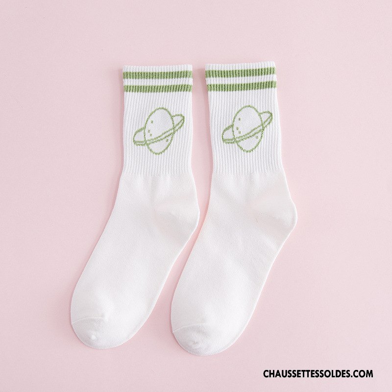 Chaussettes Mi Hautes Femme L'automne Rayé Chaussettes En Coton Casual Tendance Hiver Blanc Or
