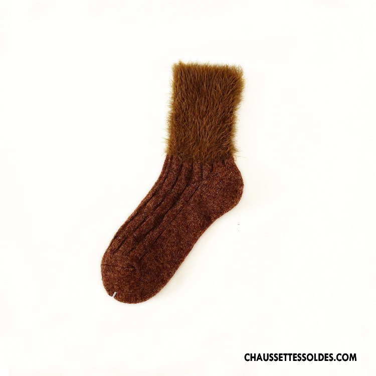 Chaussettes Mi Hautes Femme La Laine Plume L'automne Mélangé Chaussette Courte Hiver Bordeaux