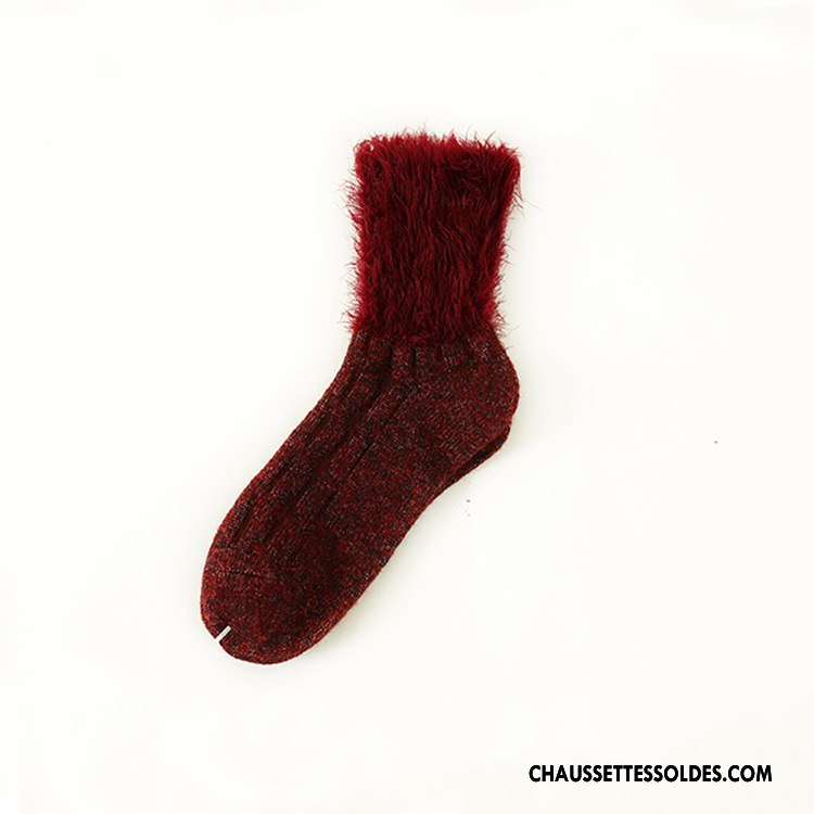 Chaussettes Mi Hautes Femme La Laine Plume L'automne Mélangé Chaussette Courte Hiver Bordeaux