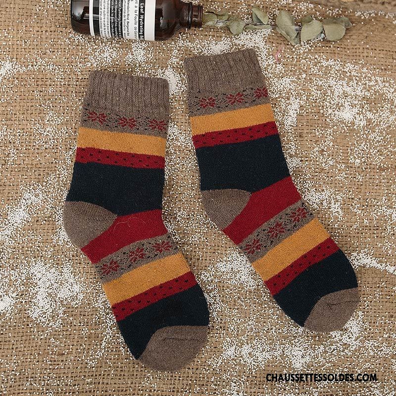 Chaussettes Mi Hautes Femme La Laine Rayé L'automne Dame Thermiques Lapin Coloré