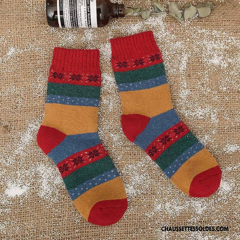 Chaussettes Mi Hautes Femme La Laine Rayé L'automne Dame Thermiques Lapin Coloré