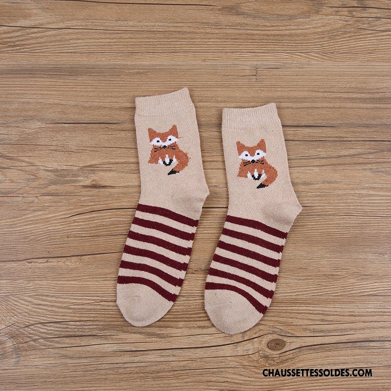 Chaussettes Mi Hautes Femme Lapin Dessin Animé Milieu Hiver Modèle Des Chaussettes En Laine Bordeaux