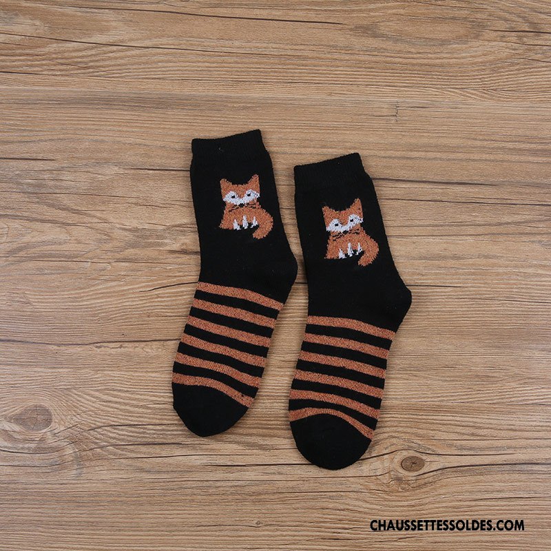 Chaussettes Mi Hautes Femme Lapin Dessin Animé Milieu Hiver Modèle Des Chaussettes En Laine Bordeaux