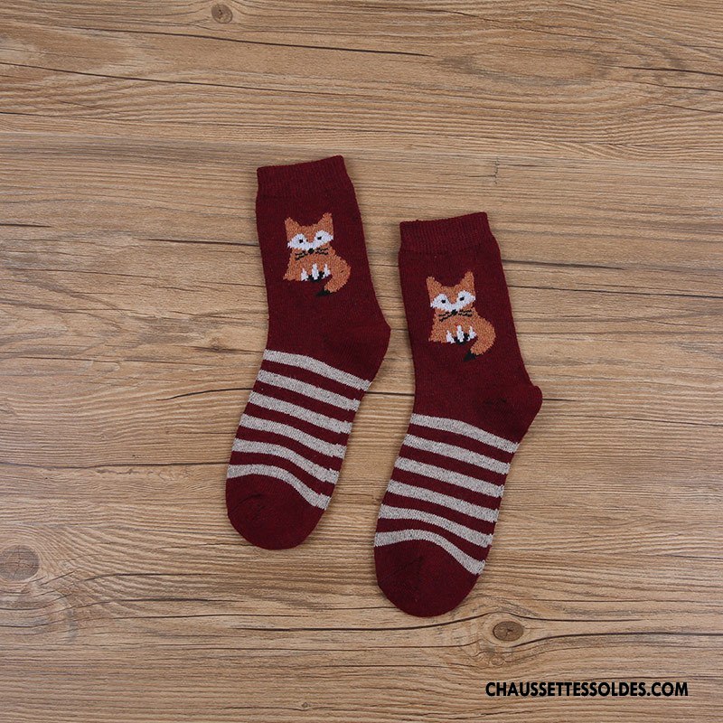 Chaussettes Mi Hautes Femme Lapin Dessin Animé Milieu Hiver Modèle Des Chaussettes En Laine Bordeaux