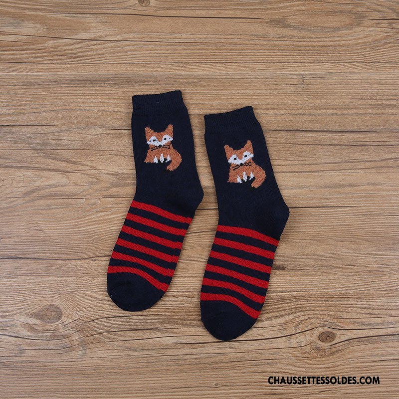 Chaussettes Mi Hautes Femme Lapin Dessin Animé Milieu Hiver Modèle Des Chaussettes En Laine Bordeaux