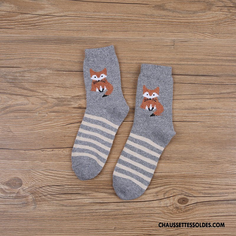 Chaussettes Mi Hautes Femme Lapin Dessin Animé Milieu Hiver Modèle Des Chaussettes En Laine Bordeaux