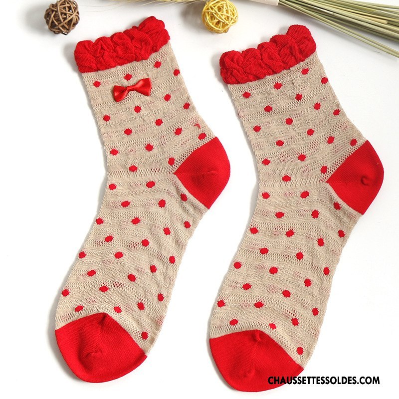 Chaussettes Mi Hautes Femme Le Nouveau Chaussette Courte Chaussettes En Coton Points Casual Coton Bio Rose