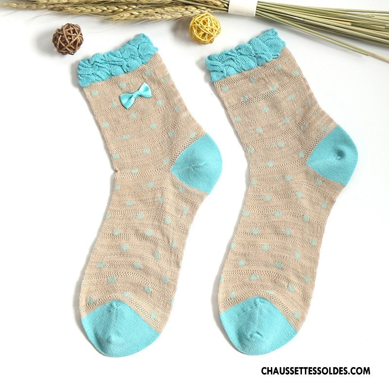 Chaussettes Mi Hautes Femme Le Nouveau Chaussette Courte Chaussettes En Coton Points Casual Coton Bio Rose