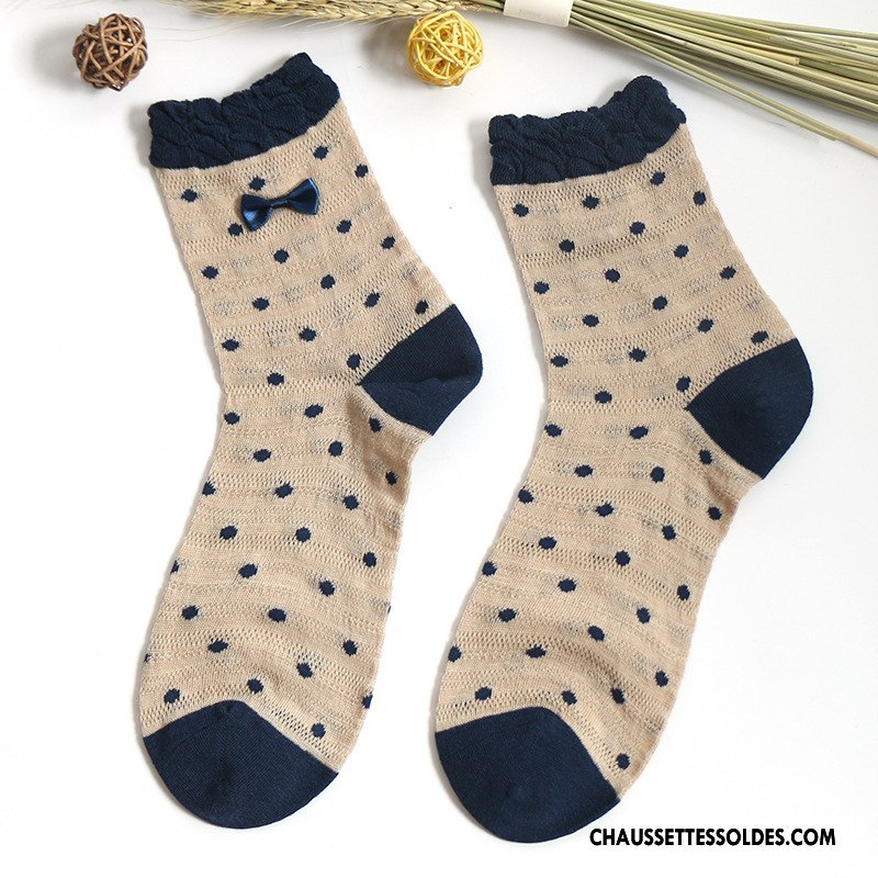 Chaussettes Mi Hautes Femme Le Nouveau Chaussette Courte Chaussettes En Coton Points Casual Coton Bio Rose