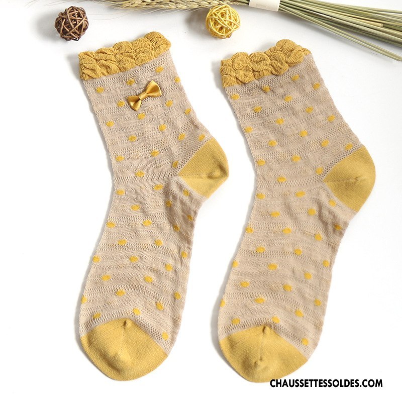 Chaussettes Mi Hautes Femme Le Nouveau Chaussette Courte Chaussettes En Coton Points Casual Coton Bio Rose