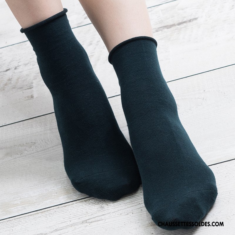 Chaussettes Mi Hautes Femme Le Nouveau Enceintes Couleur Chaussettes En Coton L'automne Fluide Doux Coloré Vert