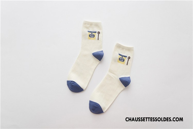 Chaussettes Mi Hautes Femme Le Nouveau Frais Plaine Chaussettes En Coton 100% Coton Milieu Bleu