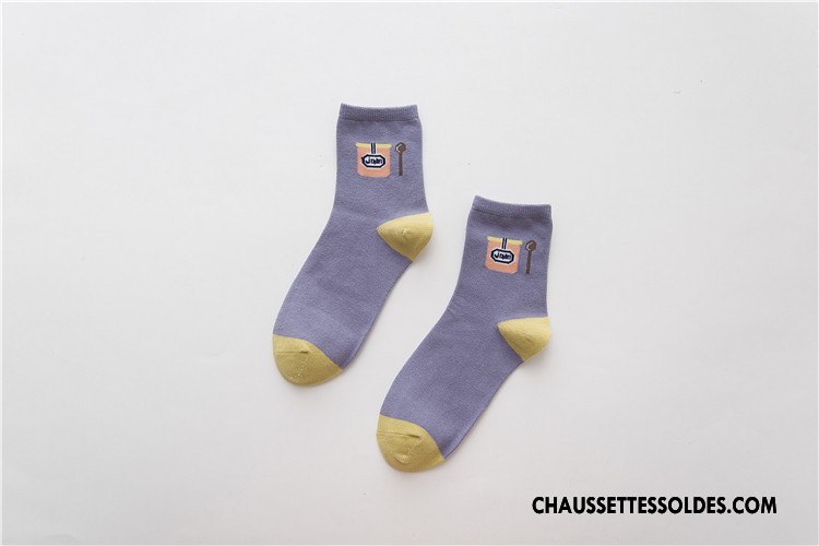 Chaussettes Mi Hautes Femme Le Nouveau Frais Plaine Chaussettes En Coton 100% Coton Milieu Bleu