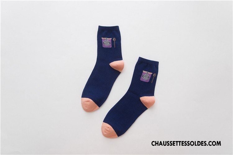 Chaussettes Mi Hautes Femme Le Nouveau Frais Plaine Chaussettes En Coton 100% Coton Milieu Bleu