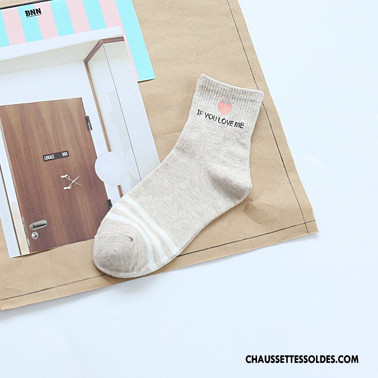 Chaussettes Mi Hautes Femme Le Nouveau Lettre L'automne Courte Dame Amour Blanc