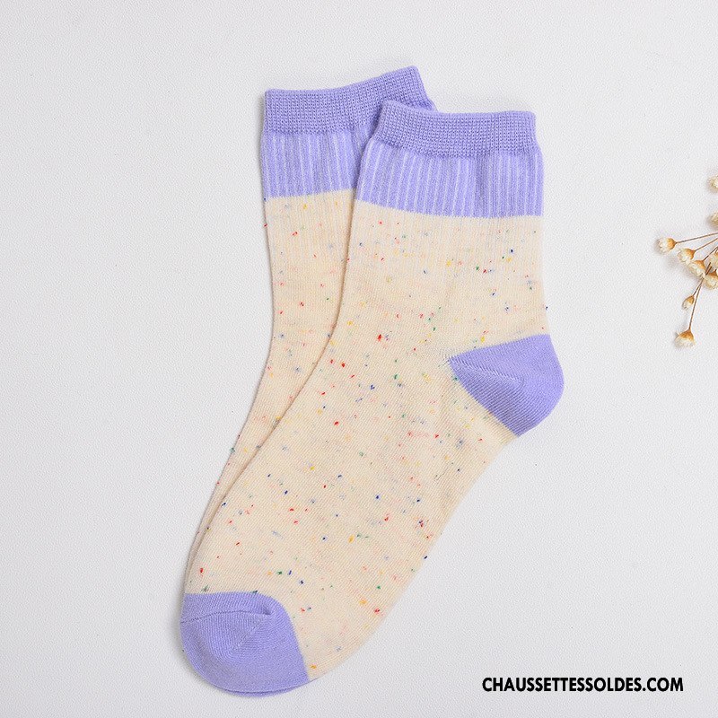 Chaussettes Mi Hautes Femme Le Nouveau Milieu Plaine 100% Coton L'automne Hiver Rose