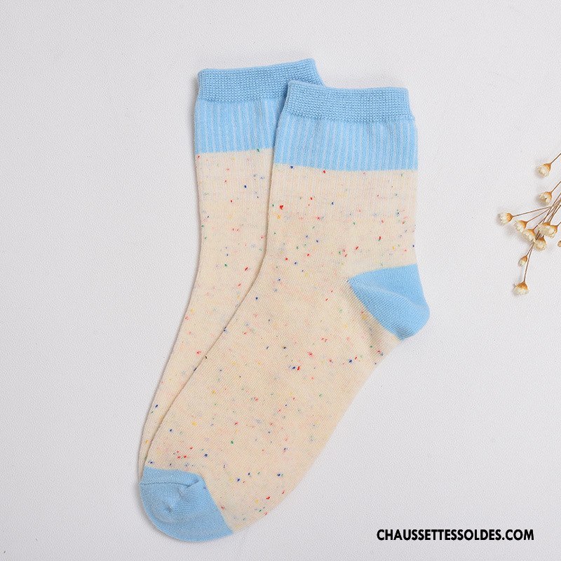 Chaussettes Mi Hautes Femme Le Nouveau Milieu Plaine 100% Coton L'automne Hiver Rose