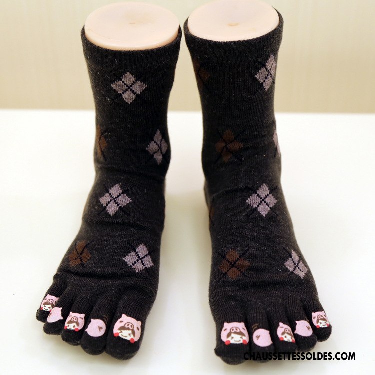 Chaussettes Mi Hautes Femme Le Nouveau Personnes Âgées Cinq Doigts Losange Milieu Petit Noir