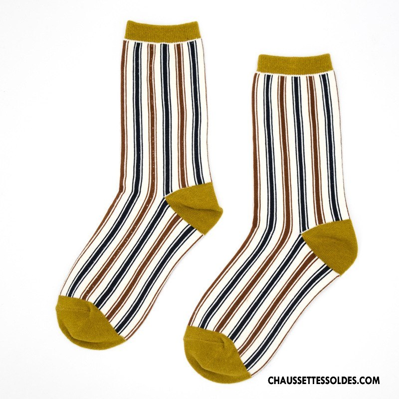 Chaussettes Mi Hautes Femme Le Nouveau Style National 100% Coton Hiver L'automne Rétro Coloré