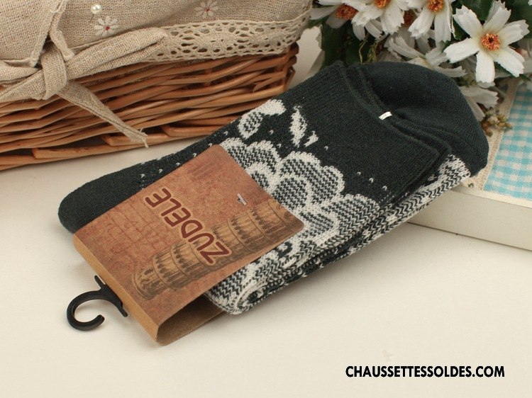 Chaussettes Mi Hautes Femme Le Nouveau Style National Chaussettes En Coton Milieu Vert Foncé
