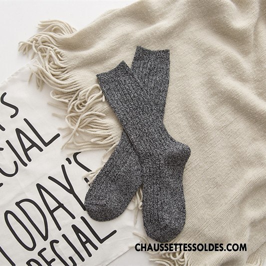 Chaussettes Mi Hautes Femme Le Nouveau Yarn Élève Milieu Homme Lovers Gris