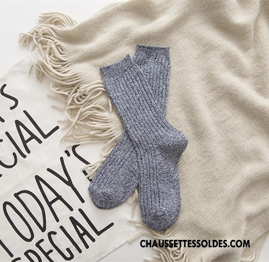 Chaussettes Mi Hautes Femme Le Nouveau Yarn Élève Milieu Homme Lovers Gris
