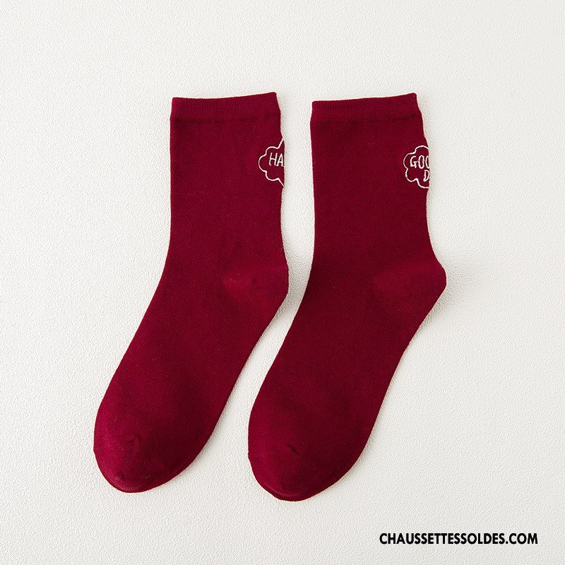Chaussettes Mi Hautes Femme Lettre Milieu Dame Charmant 100% Coton Chaussettes En Coton Noir