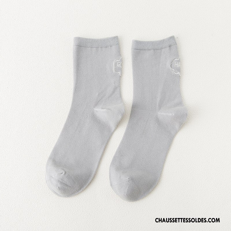 Chaussettes Mi Hautes Femme Lettre Milieu Dame Charmant 100% Coton Chaussettes En Coton Noir