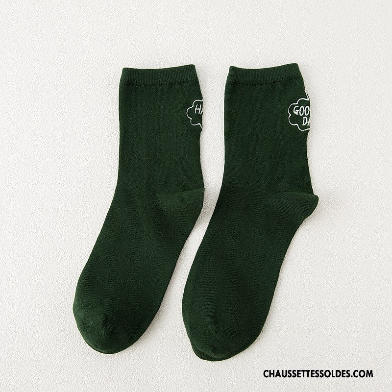 Chaussettes Mi Hautes Femme Lettre Milieu Dame Charmant 100% Coton Chaussettes En Coton Noir