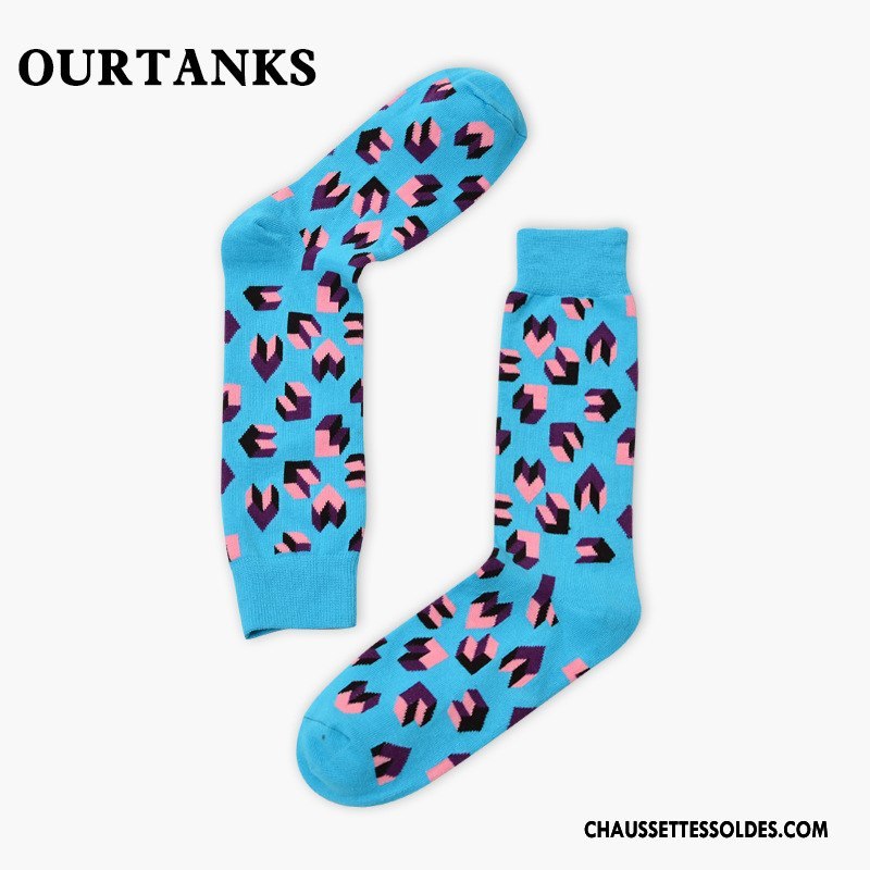 Chaussettes Mi Hautes Femme Long Stock Classique Marque De Tendance Homme Coton Bio Personnalité Bleu