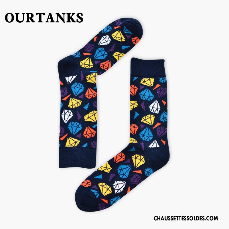 Chaussettes Mi Hautes Femme Long Stock Classique Marque De Tendance Homme Coton Bio Personnalité Bleu