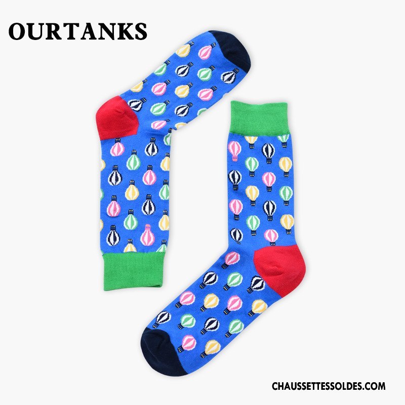 Chaussettes Mi Hautes Femme Long Stock Classique Marque De Tendance Homme Coton Bio Personnalité Bleu