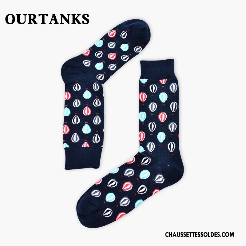 Chaussettes Mi Hautes Femme Long Stock Classique Marque De Tendance Homme Coton Bio Personnalité Bleu