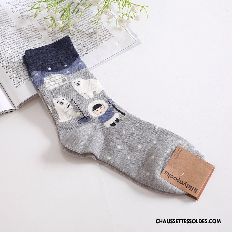 Chaussettes Mi Hautes Femme Long Stock Kaki Importer Coton Bio Hiver Casual