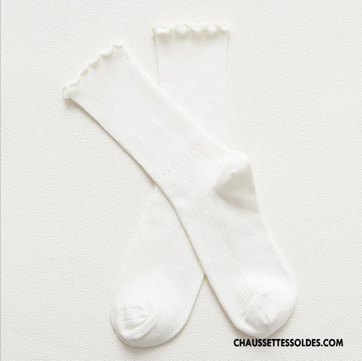 Chaussettes Mi Hautes Femme Longue Bois Dentelle Doux L'automne Rayé Couleurs De Bonbons Rose