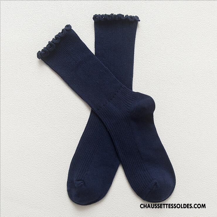 Chaussettes Mi Hautes Femme Longue Bois Dentelle Doux L'automne Rayé Couleurs De Bonbons Rose