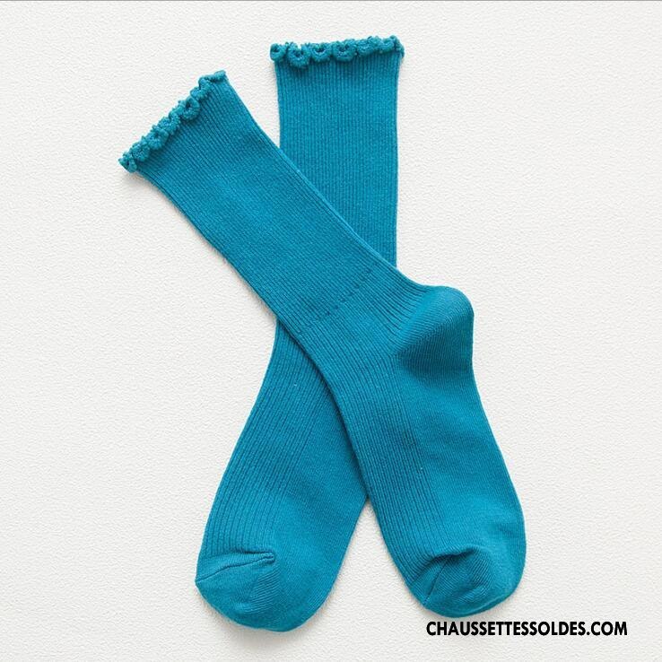 Chaussettes Mi Hautes Femme Longue Bois Dentelle Doux L'automne Rayé Couleurs De Bonbons Rose