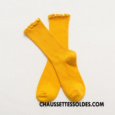 Chaussettes Mi Hautes Femme Longue Bois Dentelle Doux L'automne Rayé Couleurs De Bonbons Rose