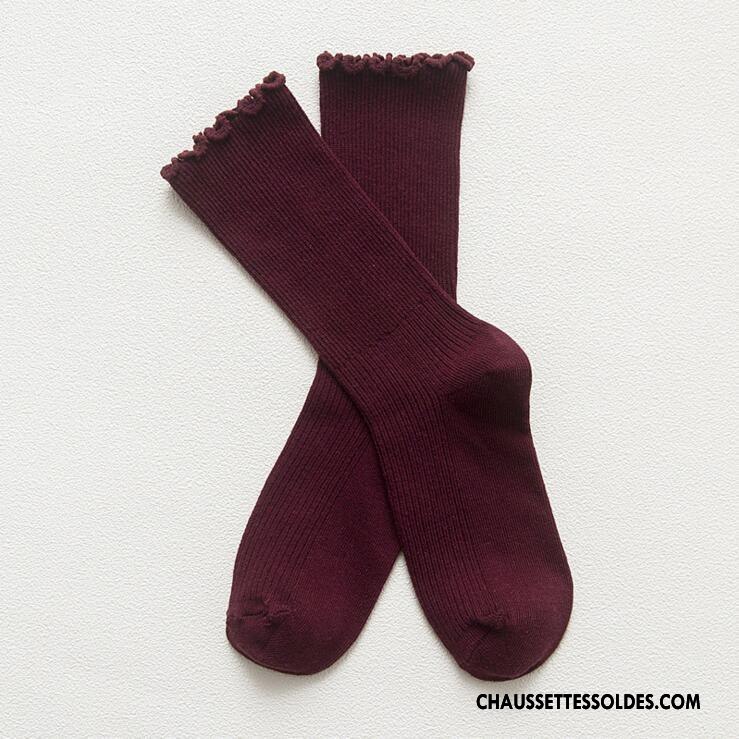 Chaussettes Mi Hautes Femme Longue Bois Dentelle Doux L'automne Rayé Couleurs De Bonbons Rose