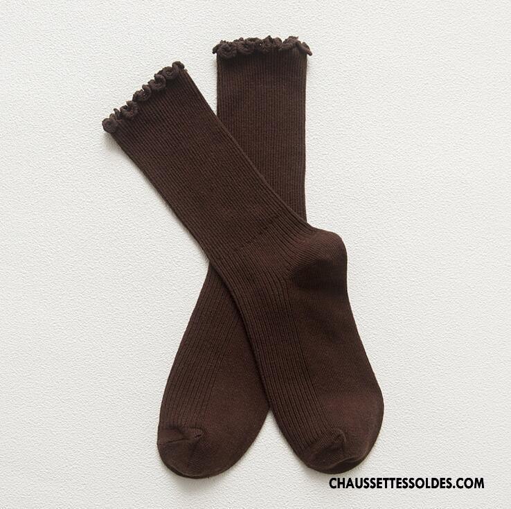 Chaussettes Mi Hautes Femme Longue Bois Dentelle Doux L'automne Rayé Couleurs De Bonbons Rose