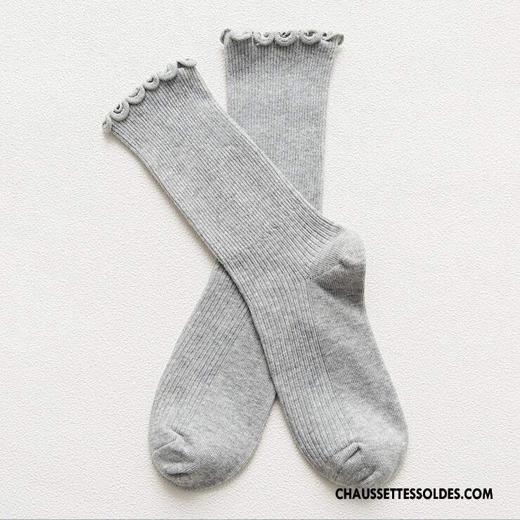 Chaussettes Mi Hautes Femme Longue Bois Dentelle Doux L'automne Rayé Couleurs De Bonbons Rose